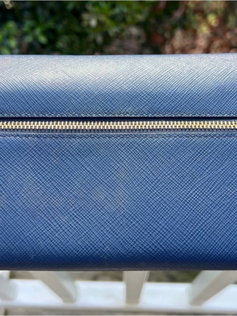 Prada Navy Saffiano Leather Continental Wallet with Gold Logo and COA